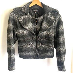 womens size XS Karl Lagerfeld Macy's Impulse moto jacket‎ gray black white wool